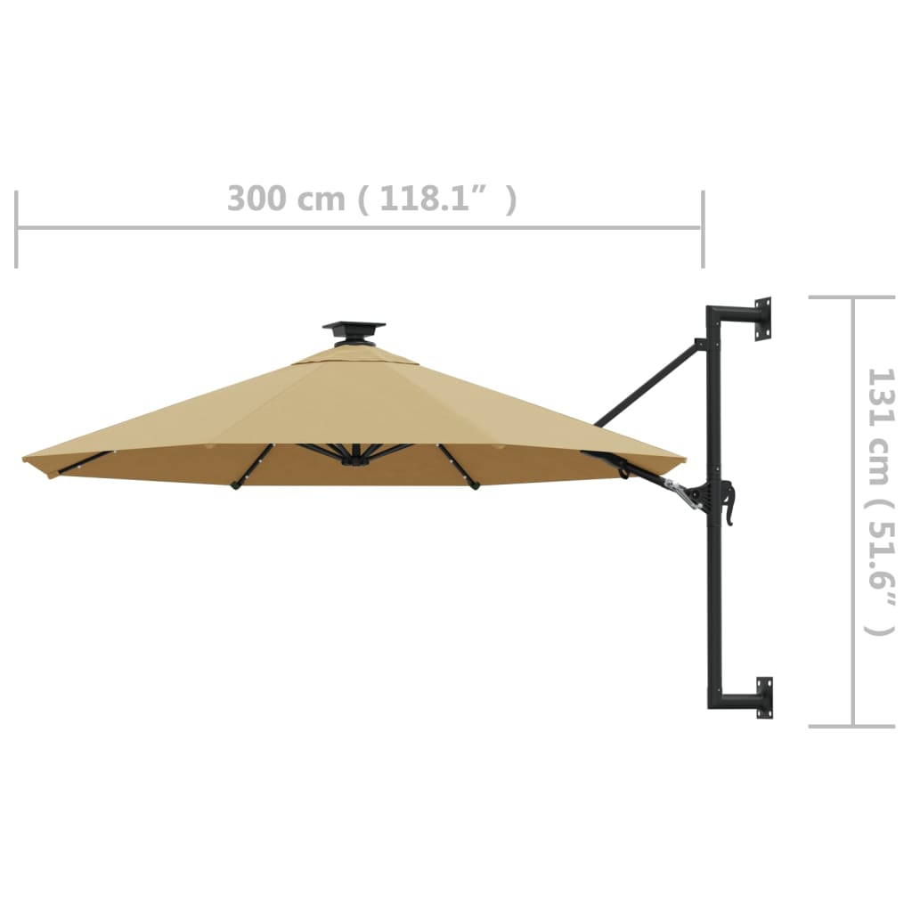 vidaXL Wandparasol met LED's 300 cm terracottakleurig - Aashly