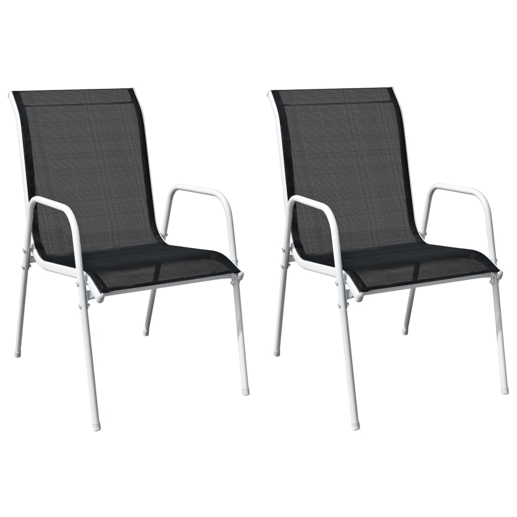 vidaXL Tuinstoelen stapelbaar 2 st staal en textileen zwart - Aashly