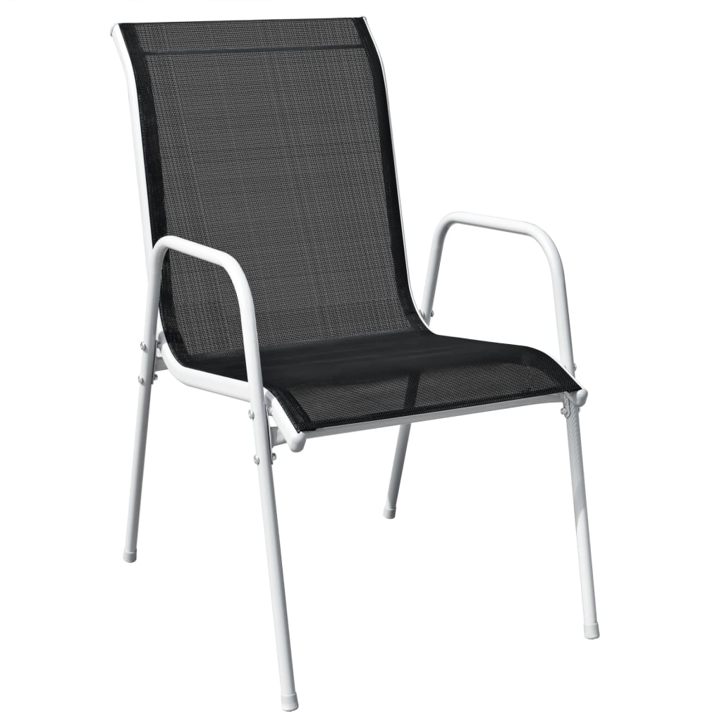 vidaXL Tuinstoelen stapelbaar 2 st staal en textileen zwart - Aashly