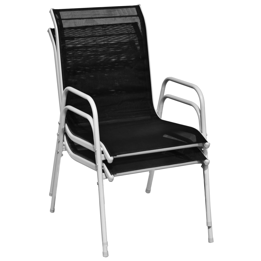 vidaXL Tuinstoelen stapelbaar 2 st staal en textileen zwart - Aashly