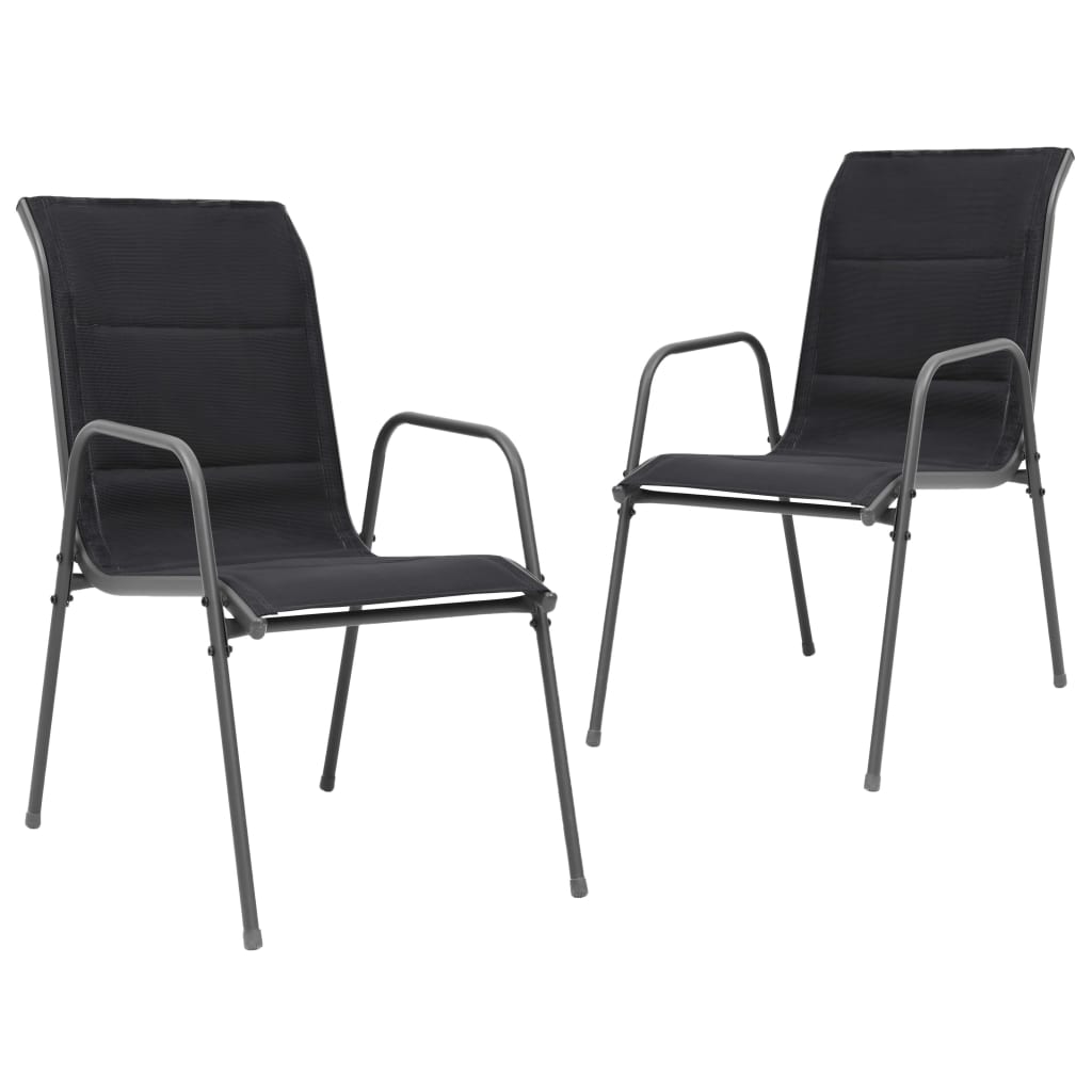 vidaXL Tuinstoelen stapelbaar 2 st staal en textileen zwart - Aashly