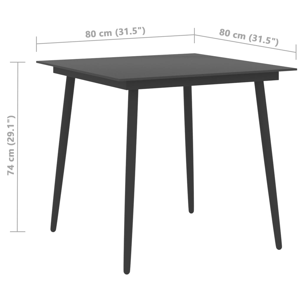 vidaXL Tuintafel 80x80x74 cm staal en glas zwart - Aashly