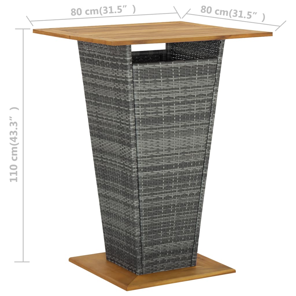 vidaXL Bartafel 60x60x110 cm poly rattan en massief acaciahout grijs - Aashly