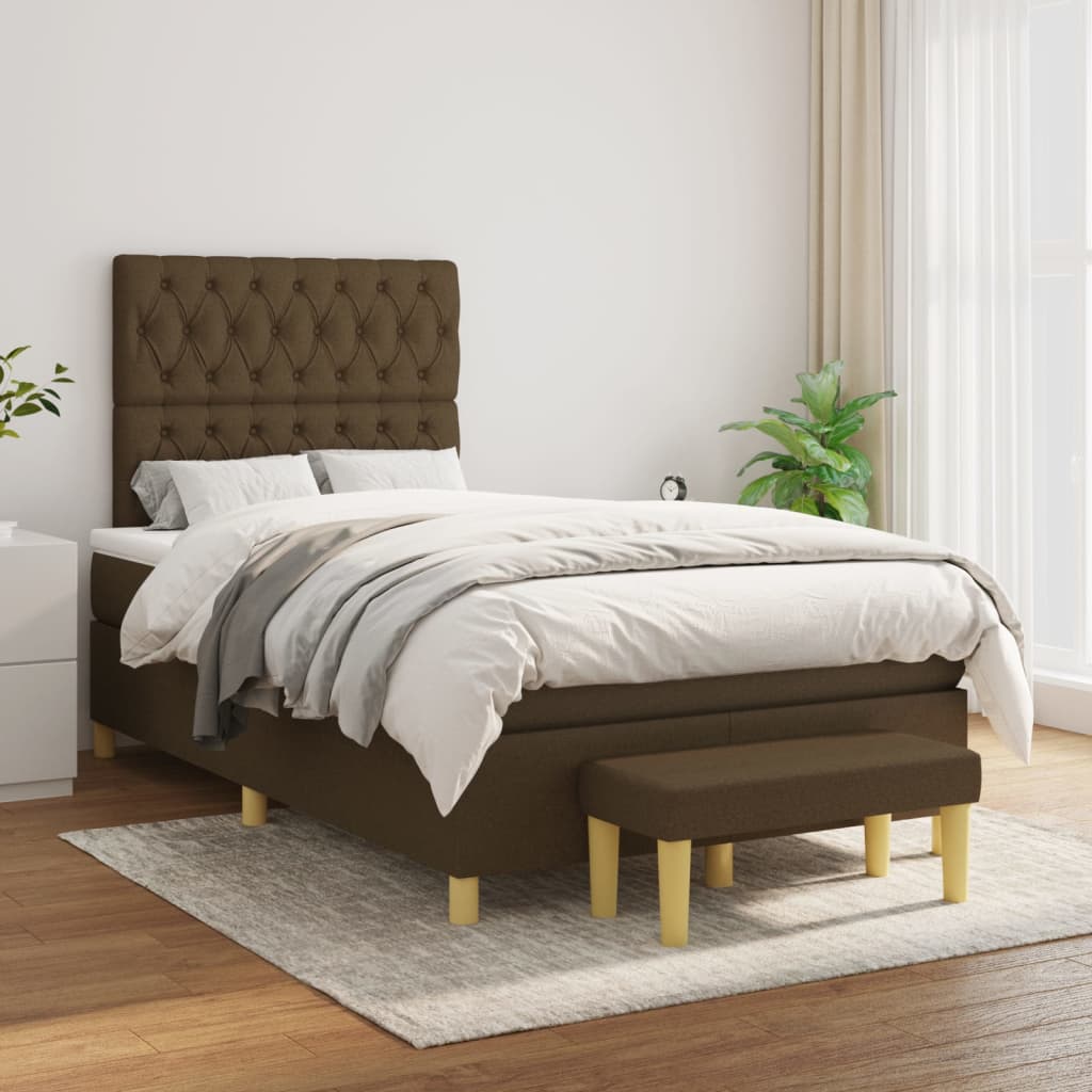 vidaXL Boxspring met matras stof donkerbruin 120x200 cm