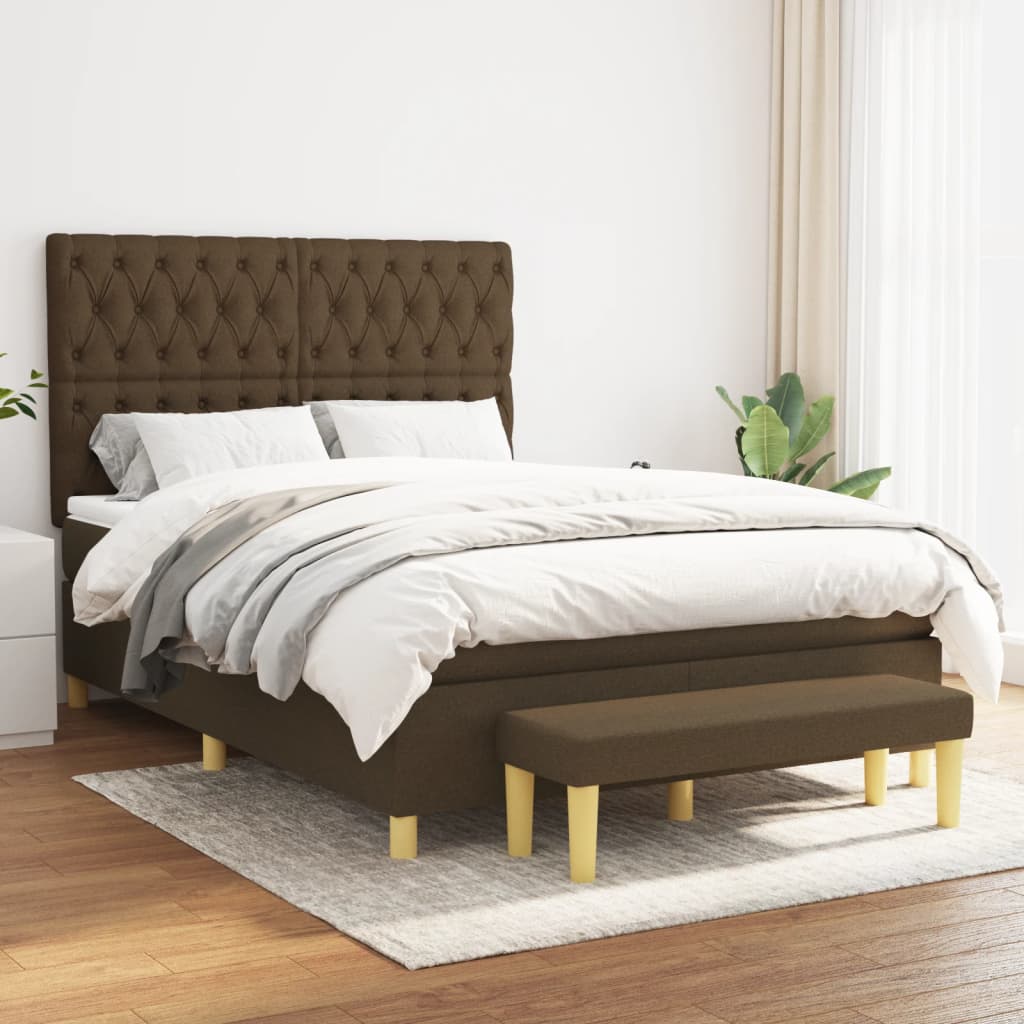 vidaXL Boxspring met matras stof donkerbruin 120x200 cm