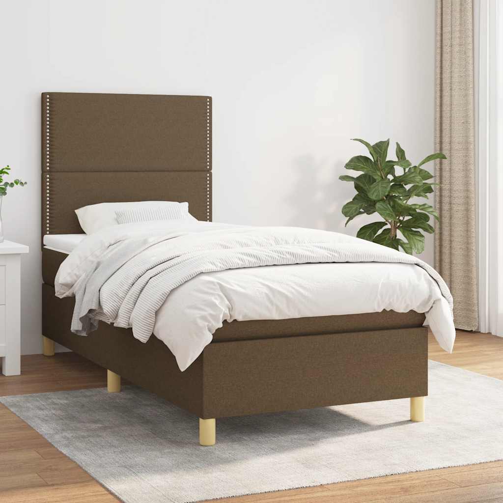 vidaXL Boxspring met matras stof donkerbruin 100x200 cm