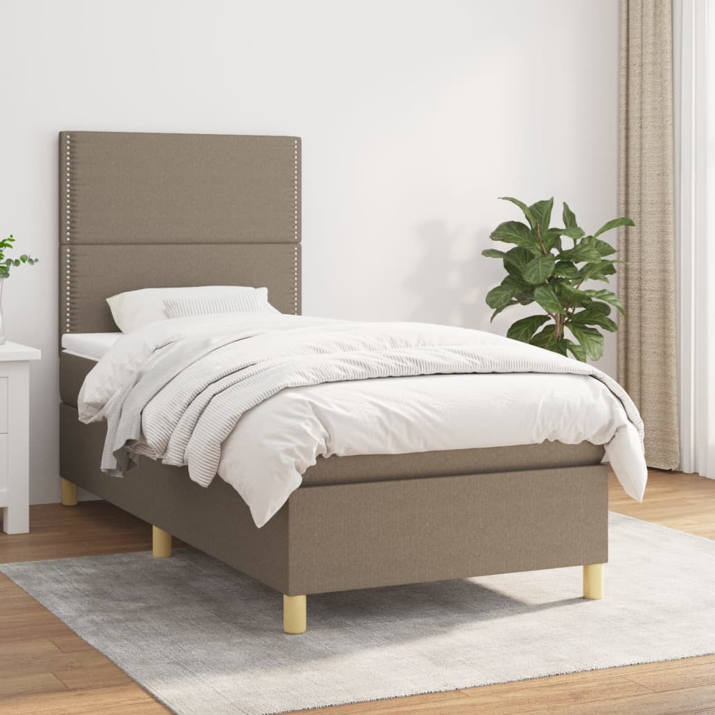 vidaXL Boxspring met matras stof donkerbruin 100x200 cm