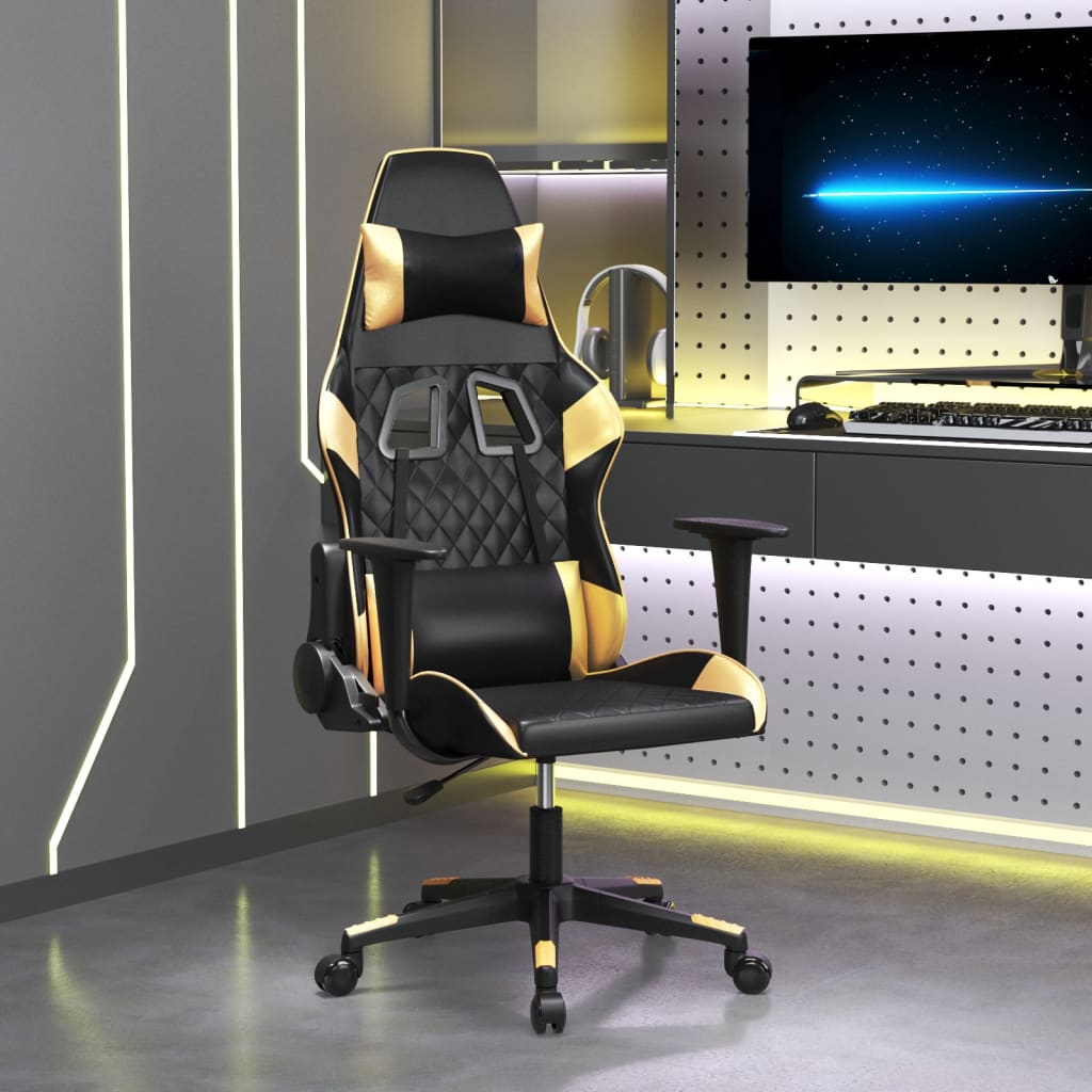 vidaXL Gamestoel met voetensteun kunstleer zwart en goudkleurig
