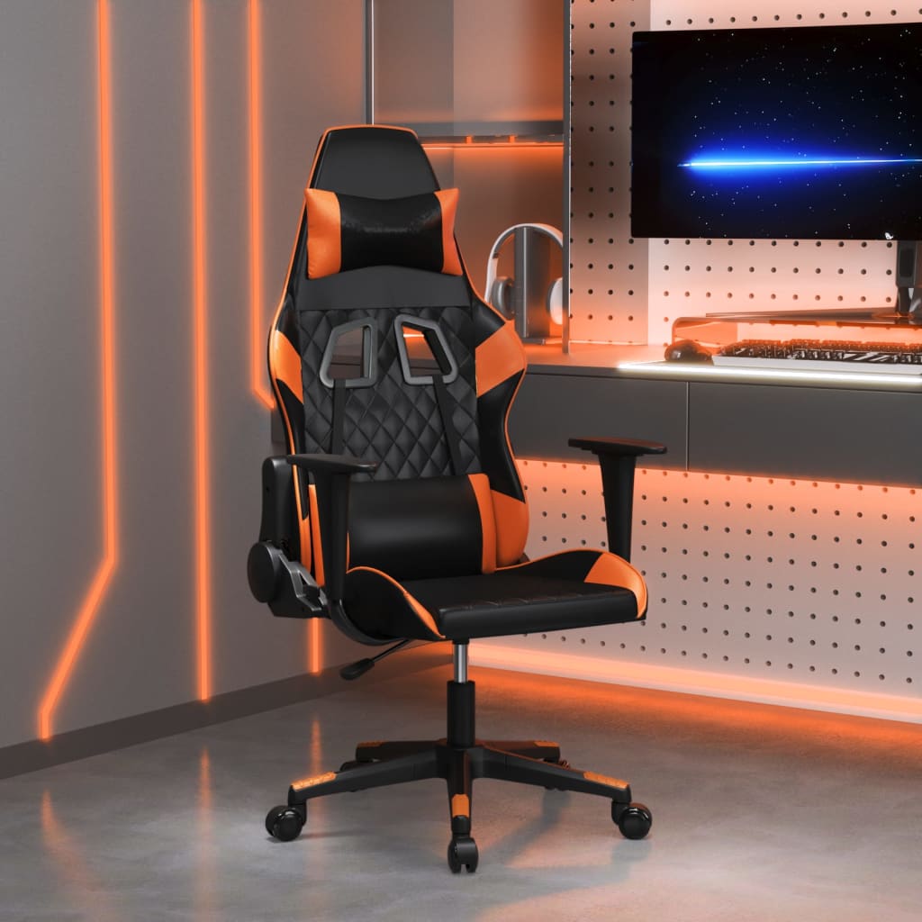 vidaXL Gamestoel met voetensteun kunstleer zwart en goudkleurig
