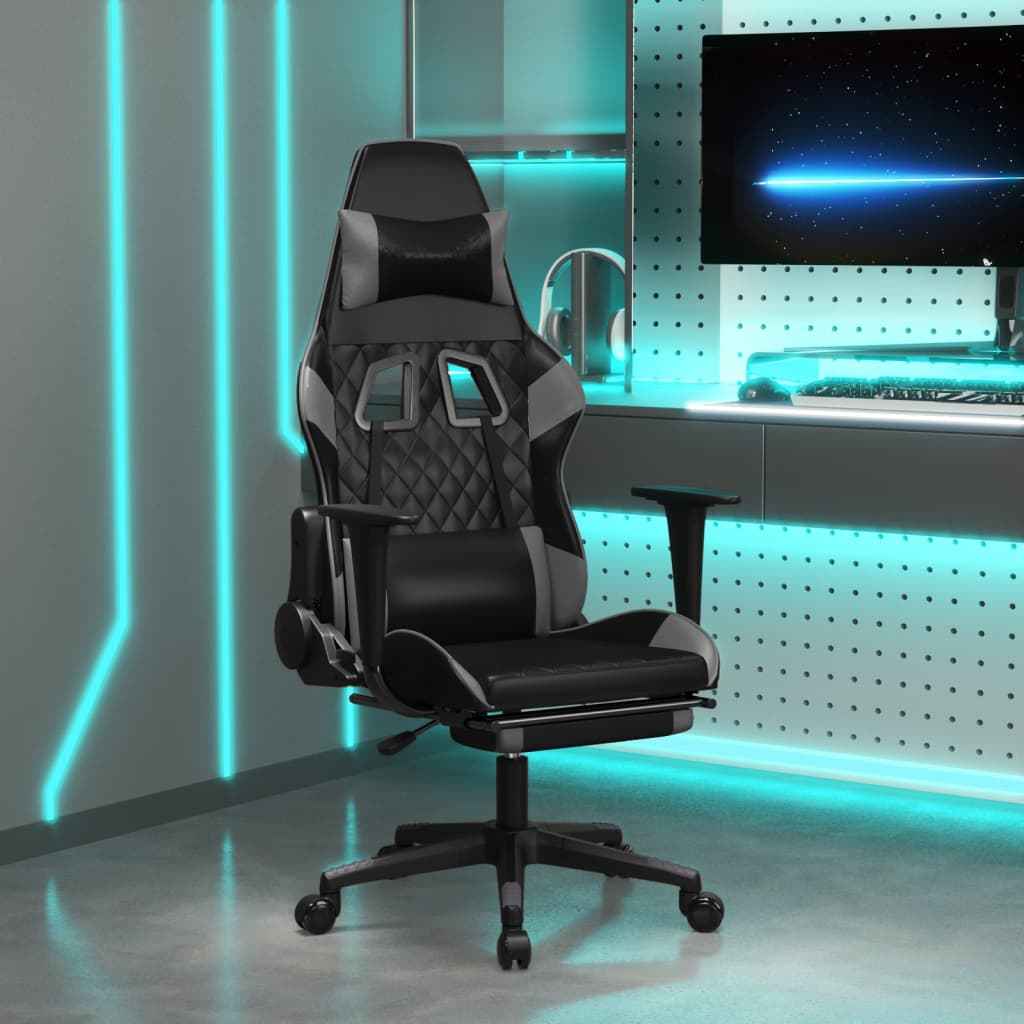 vidaXL Gamestoel met voetensteun kunstleer zwart en goudkleurig