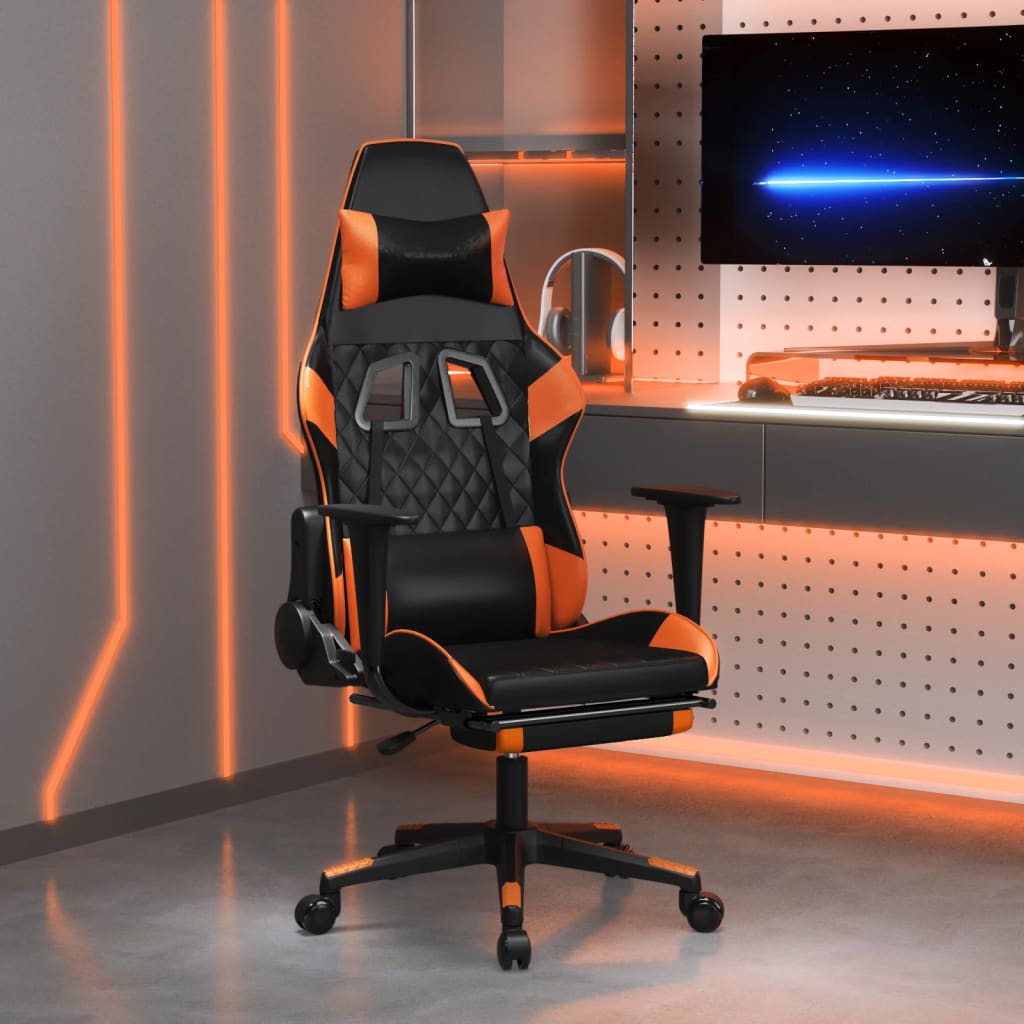 vidaXL Gamestoel met voetensteun kunstleer zwart en goudkleurig