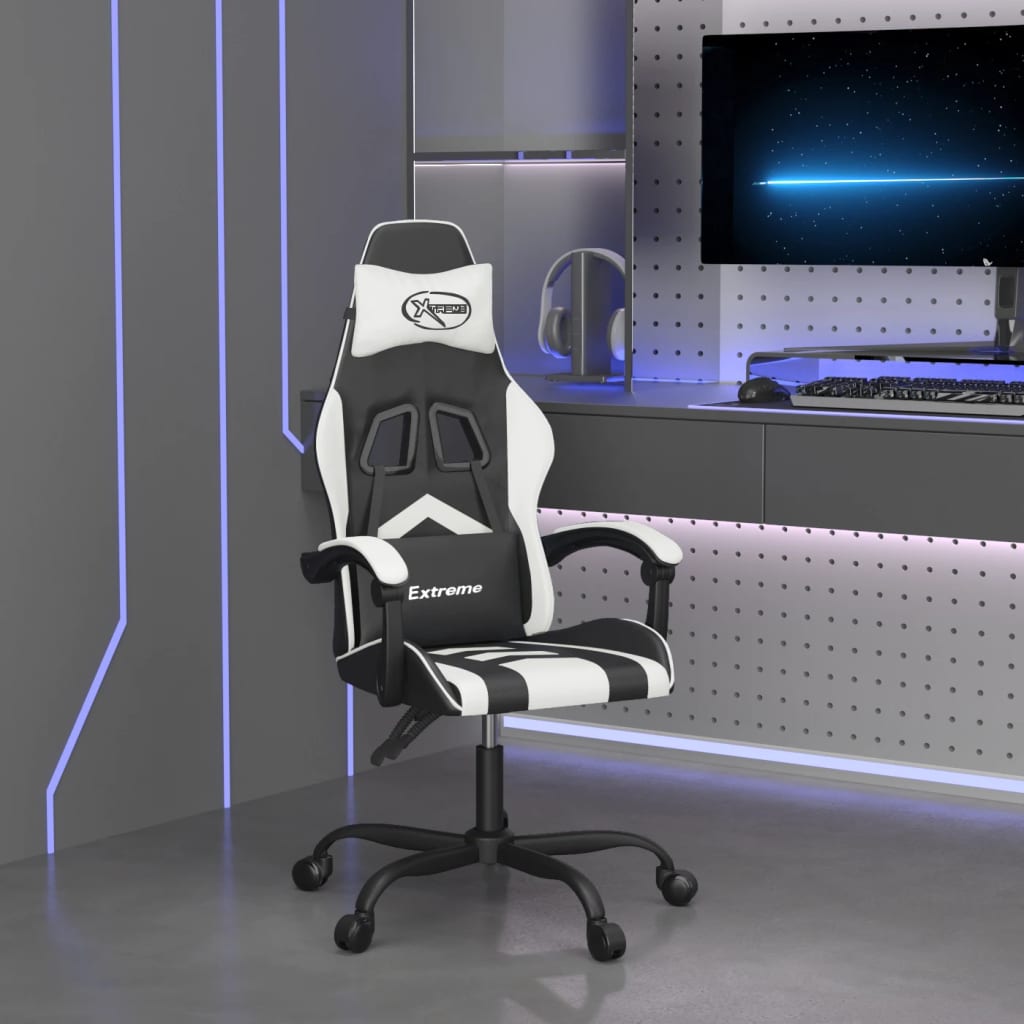vidaXL Gaming Chair with Footrest Faux Leather Black and Gold