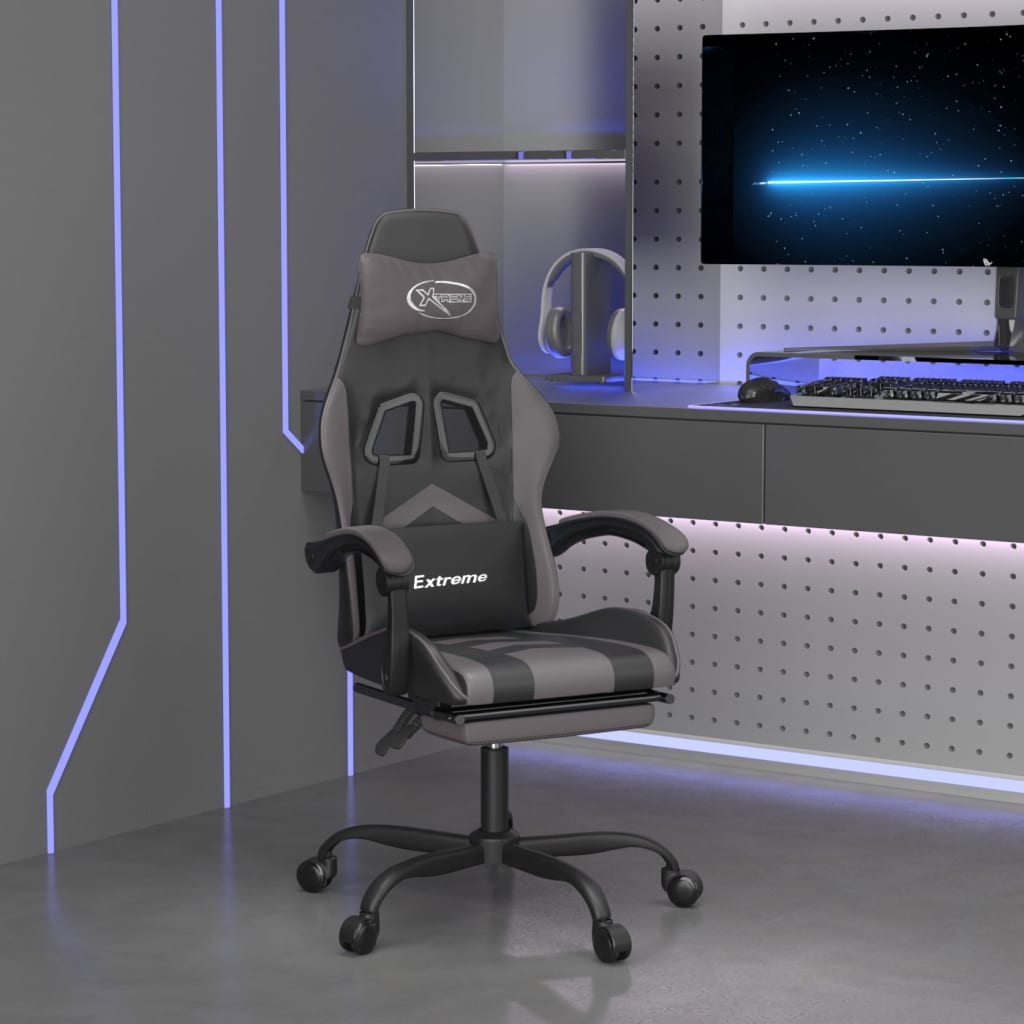 vidaXL Gaming Chair with Footrest Faux Leather Black and Gold