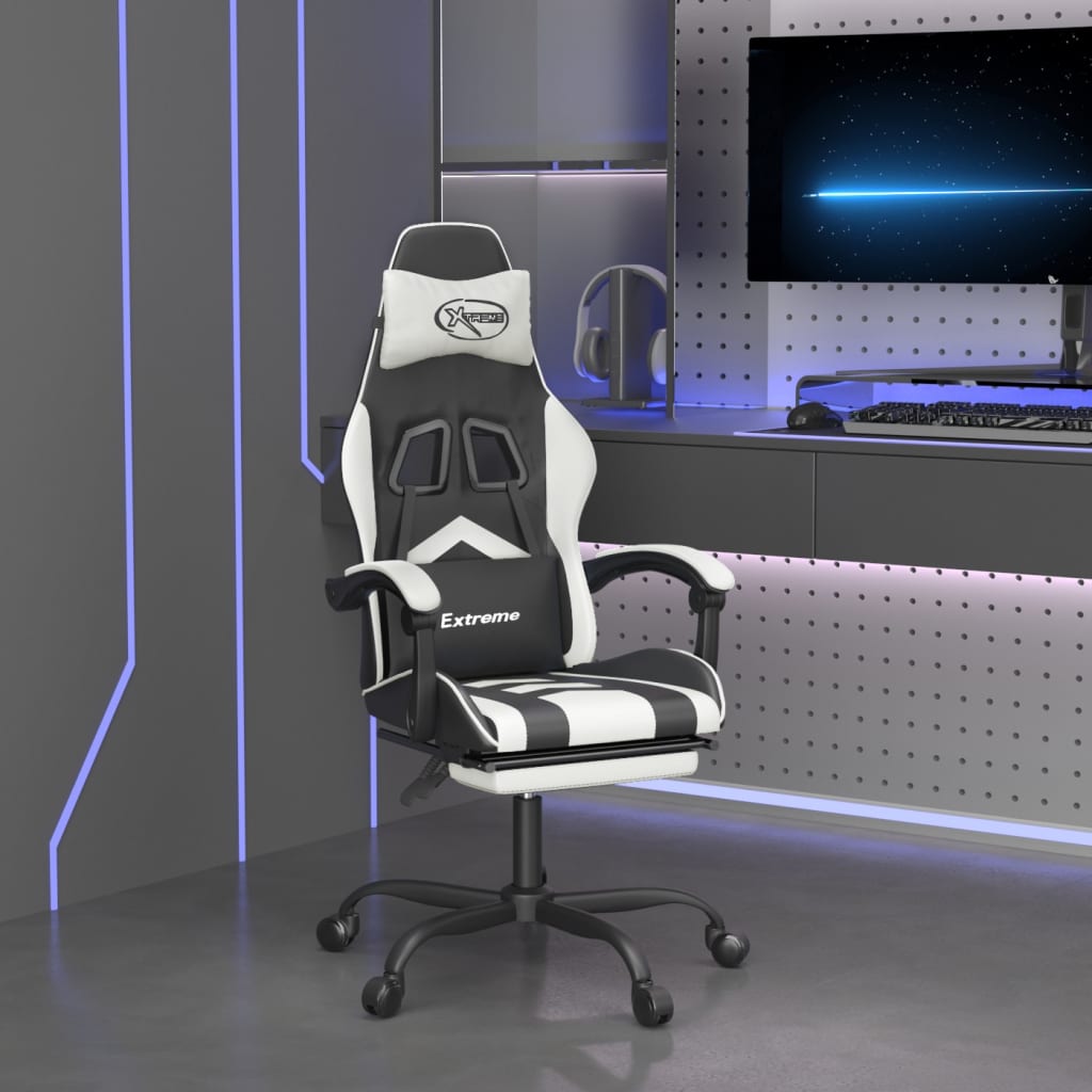 vidaXL Gaming Chair with Footrest Faux Leather Black and Gold