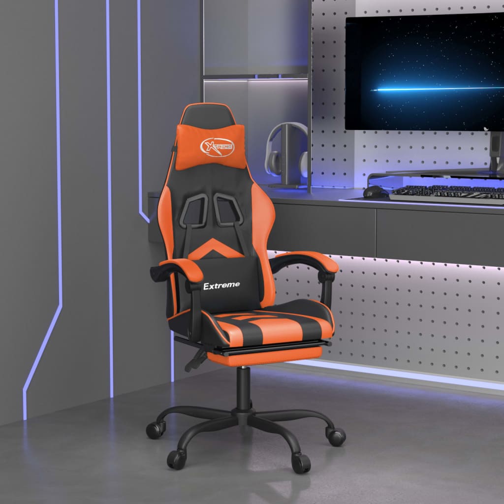 vidaXL Gaming Chair with Footrest Faux Leather Black and Gold