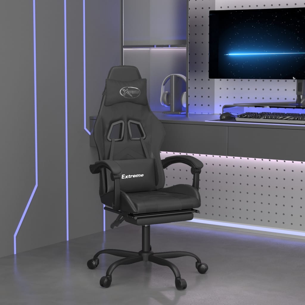 vidaXL Gaming Chair with Footrest Faux Leather Black and Gold