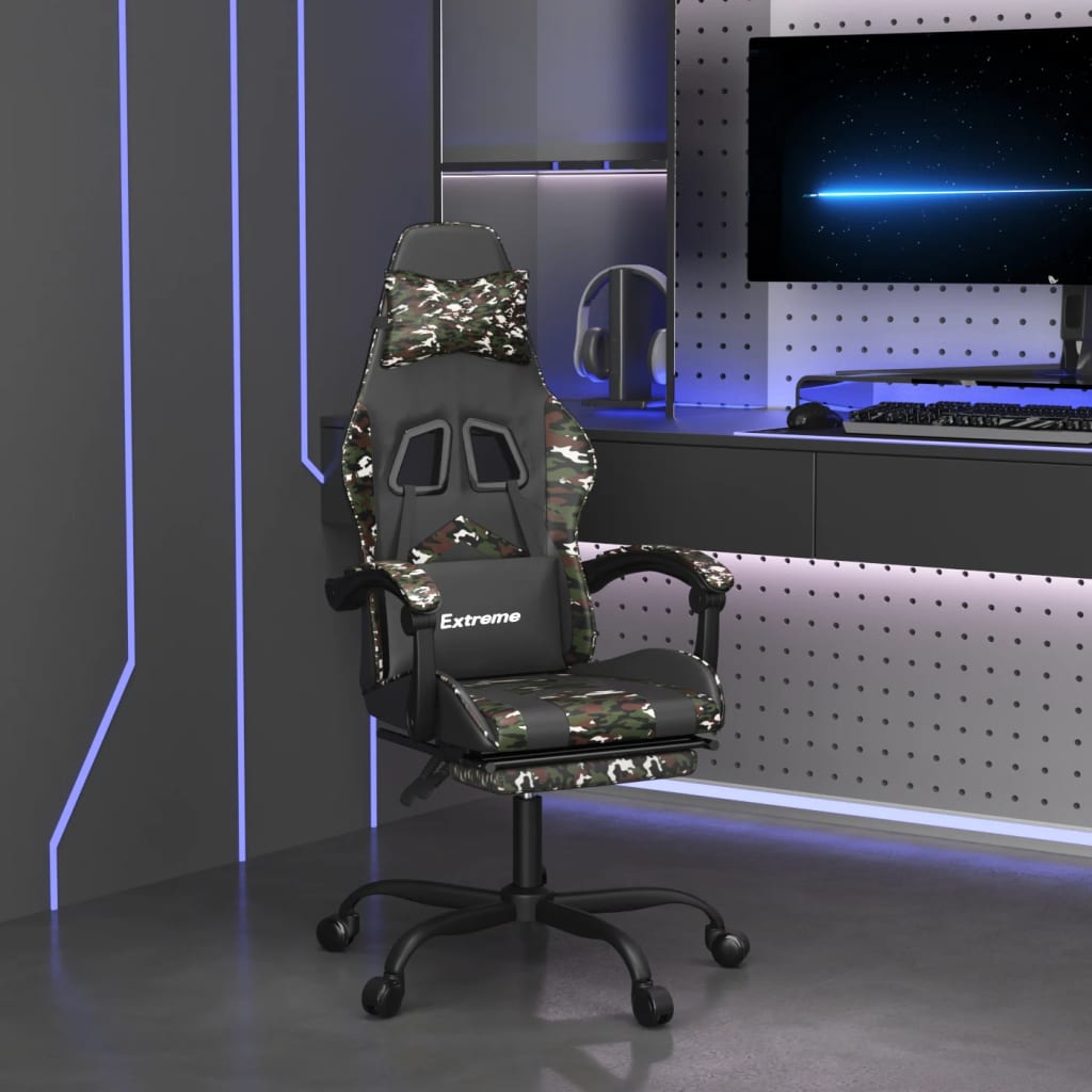 vidaXL Gaming Chair with Footrest Faux Leather Black and Gold