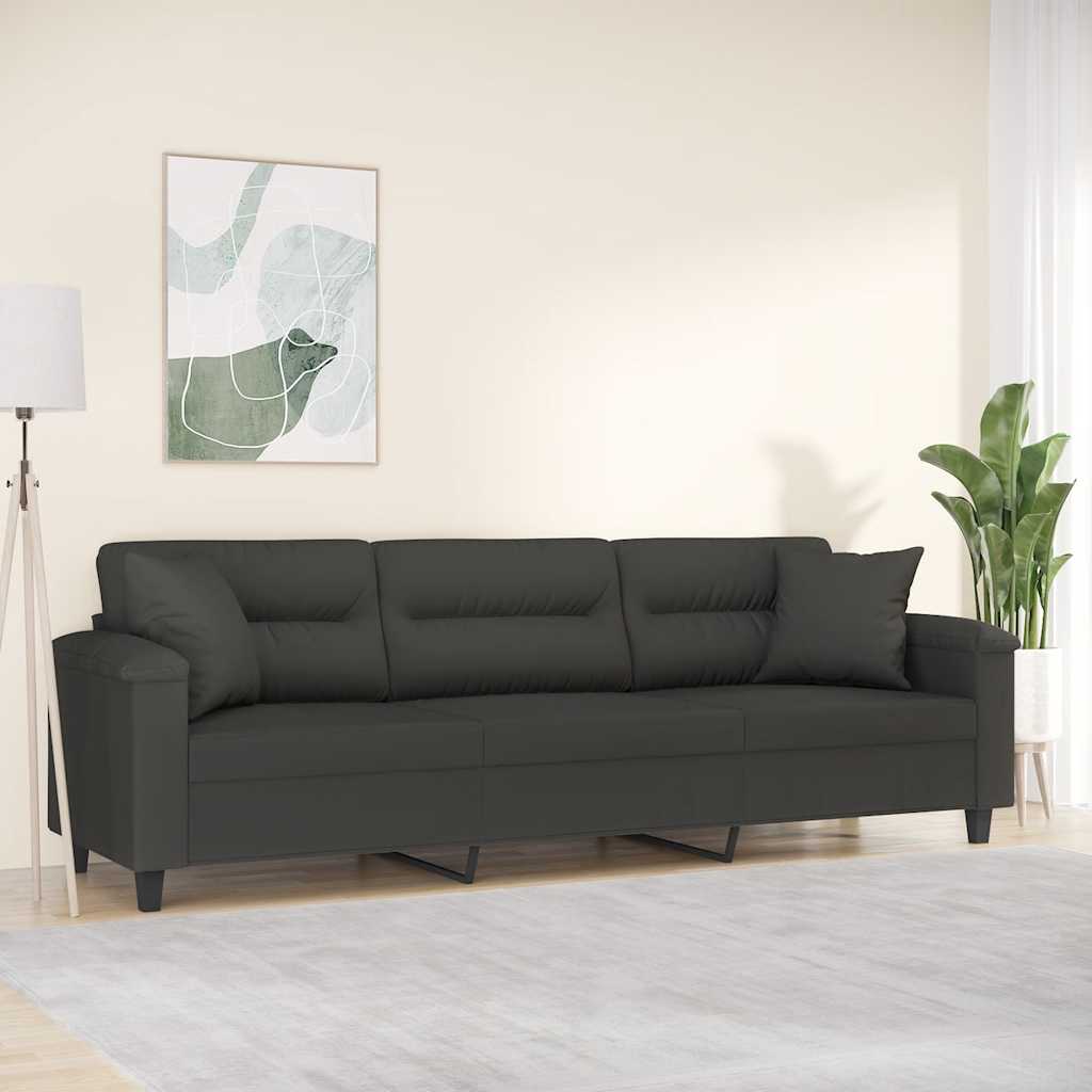 vidaXL Driezitsbank met kussens 210 cm microvezelstof donkergrijs