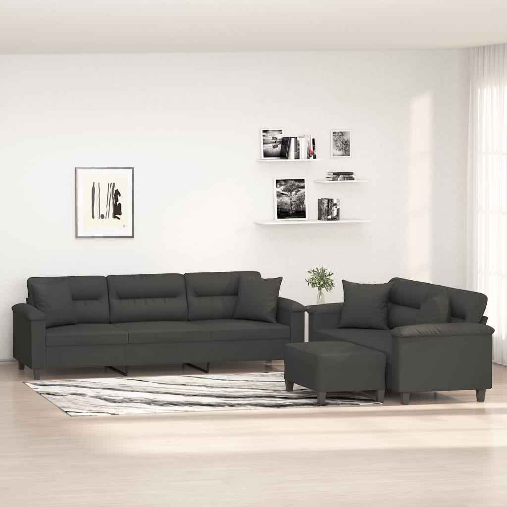 vidaXL 3-delige Loungeset met kussens microvezelstof donkergrijs
