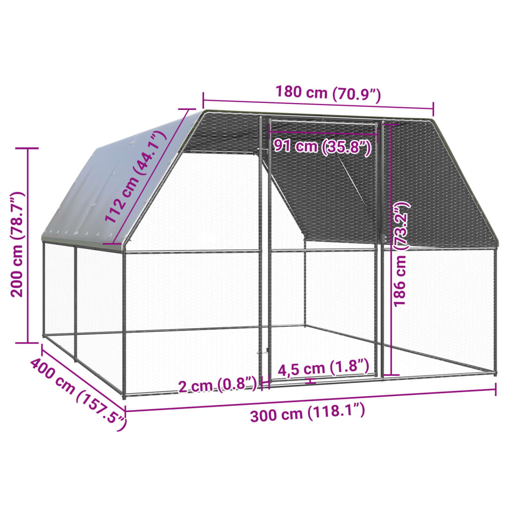 vidaXL Buitenhok voor kippen 3x10x2 m gegalvaniseerd staal - Aashly