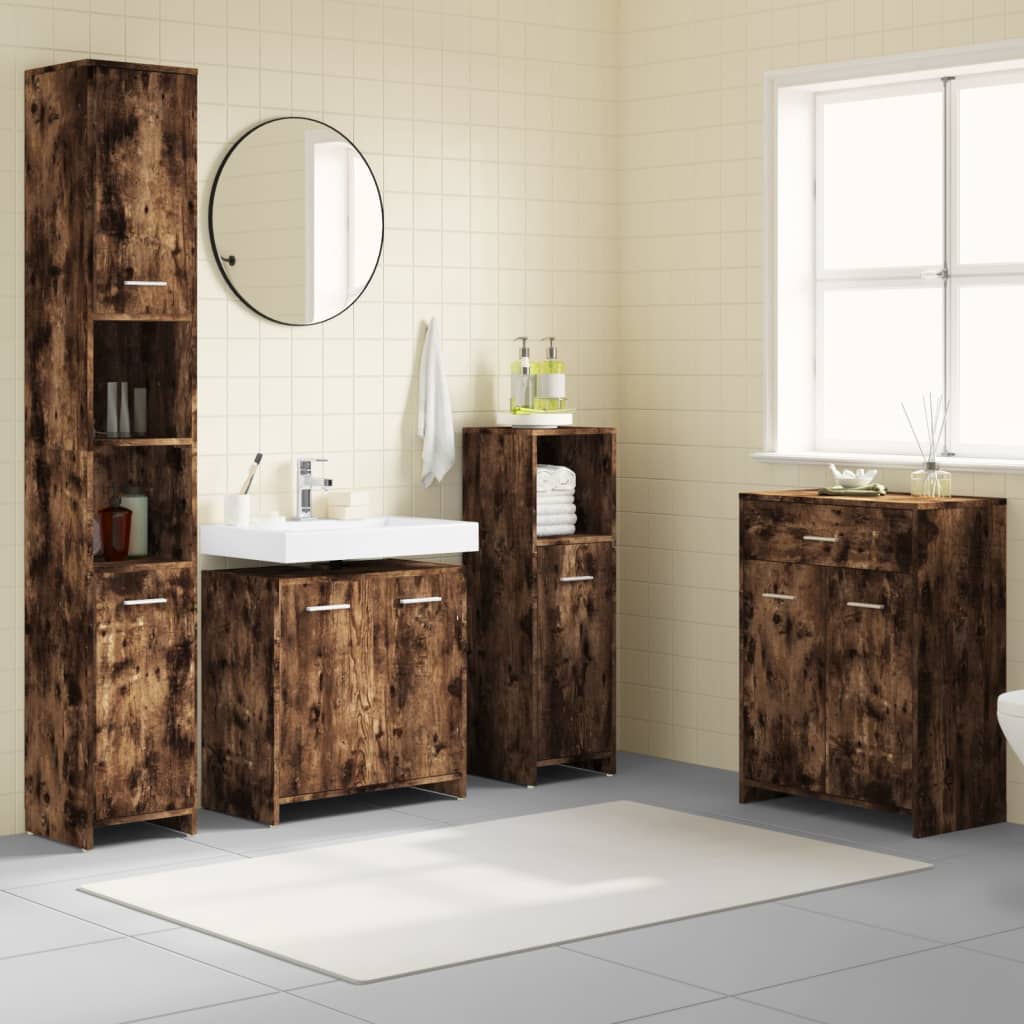 vidaXL 4-delige Badkamermeubelset bewerkt hout oud houtkleurig - Aashly