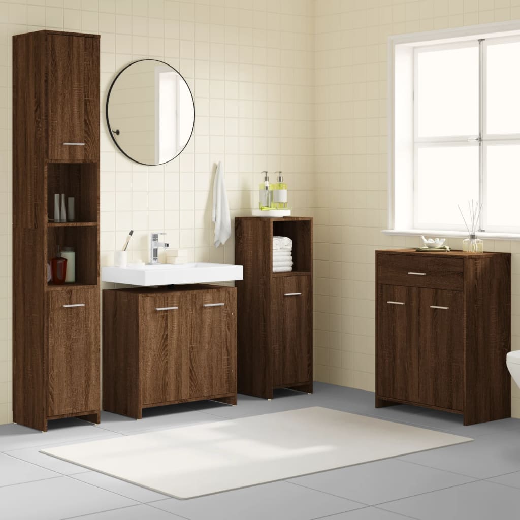 vidaXL 4-delige Badkamermeubelset bewerkt hout oud houtkleurig - Aashly