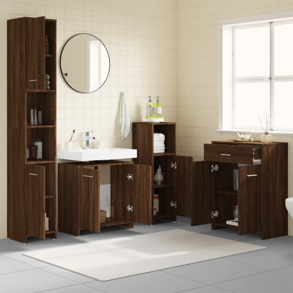 vidaXL 4-delige Badkamermeubelset bewerkt hout oud houtkleurig - Aashly