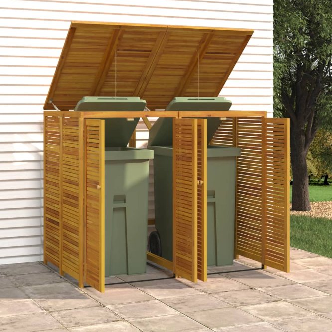 vidaXL Afvalbakberging drievoudig 210x89x117 cm massief acaciahout - Aashly