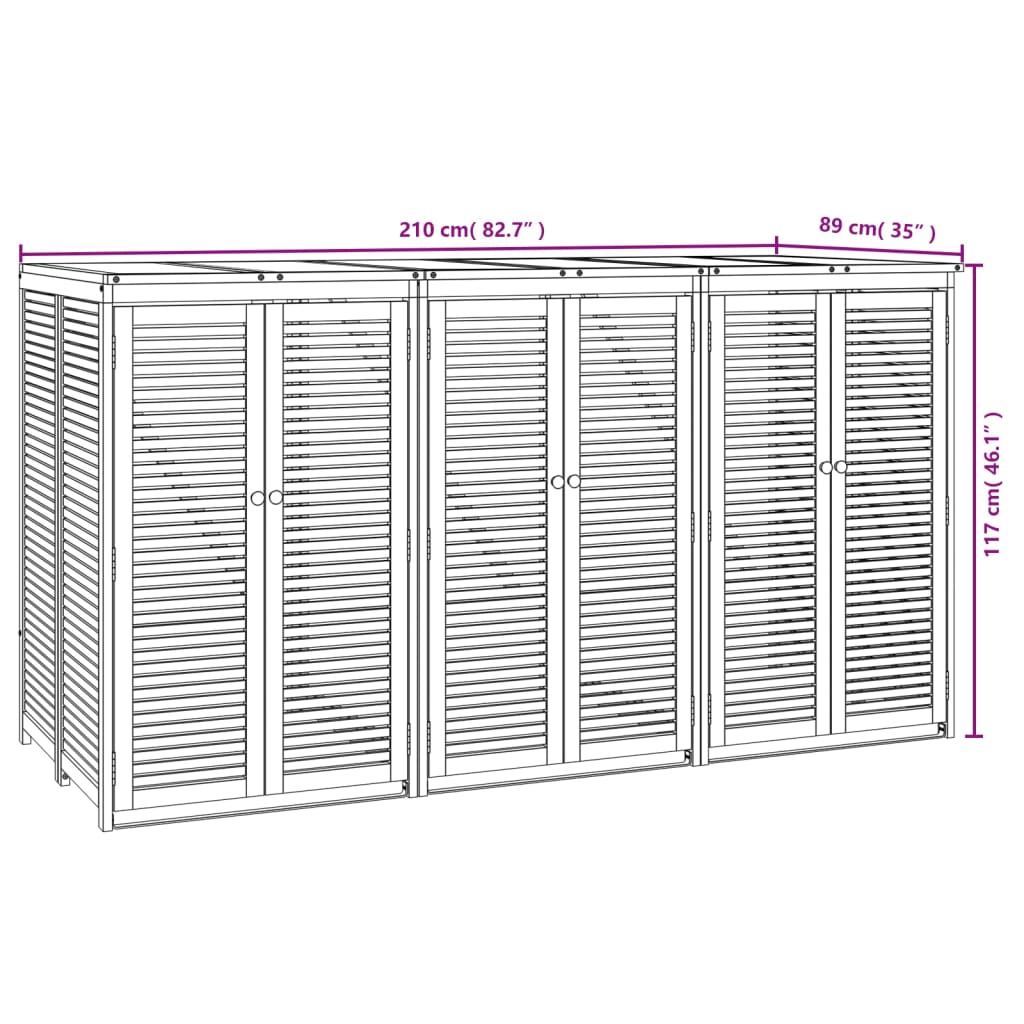 vidaXL Afvalbakberging drievoudig 210x89x117 cm massief acaciahout - Aashly
