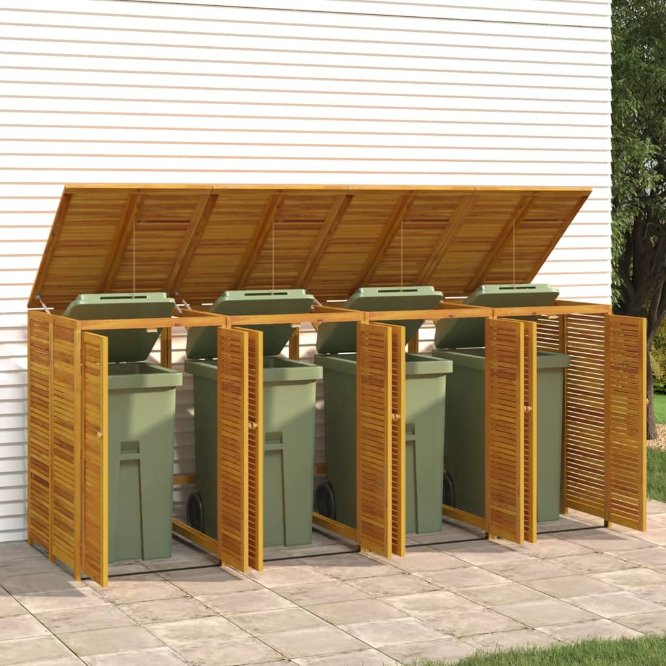vidaXL Afvalbakberging drievoudig 210x89x117 cm massief acaciahout - Aashly