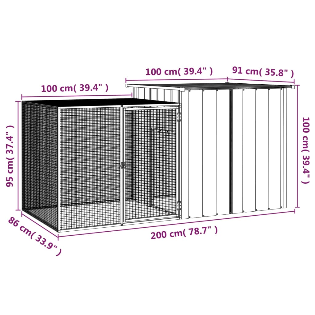 vidaXL Konijnenhok 200x91x100 cm gegalvaniseerd staal grijs - Aashly