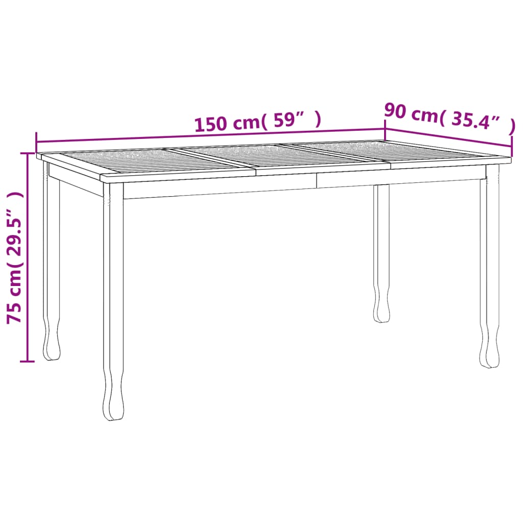 vidaXL Garden Table 150x90x75 cm Solid Teak Wood