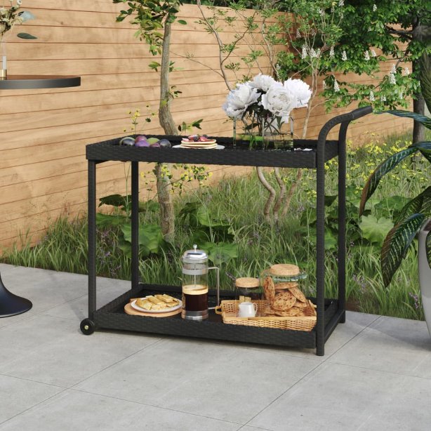 vidaXL Serveerwagen 100x45x83 cm poly rattan zwart - Aashly