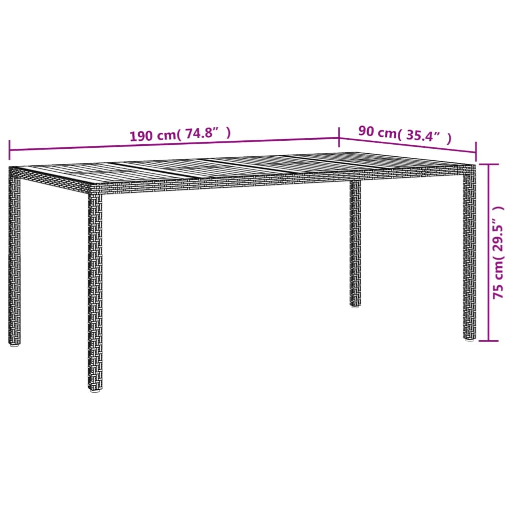 vidaXL Tuintafel 190x90x75 cm poly rattan en acaciahout grijs - Aashly