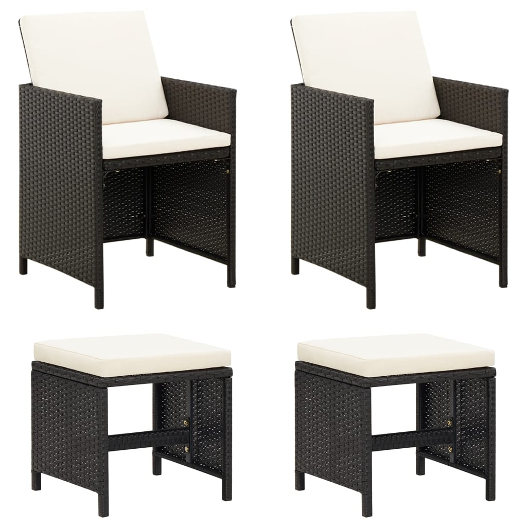 vidaXL 4-delige Tuinstoelen- en voetenbankenset poly rattan bruin - Aashly