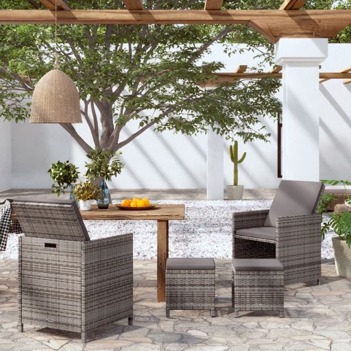 vidaXL 4-delige Tuinstoelen- en voetenbankenset poly rattan bruin - Aashly