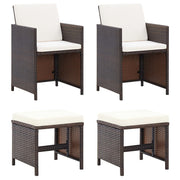 vidaXL 4-delige Tuinstoelen- en voetenbankenset poly rattan bruin - Aashly