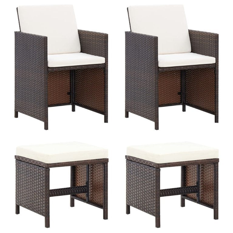 vidaXL 4-delige Tuinstoelen- en voetenbankenset poly rattan bruin - Aashly