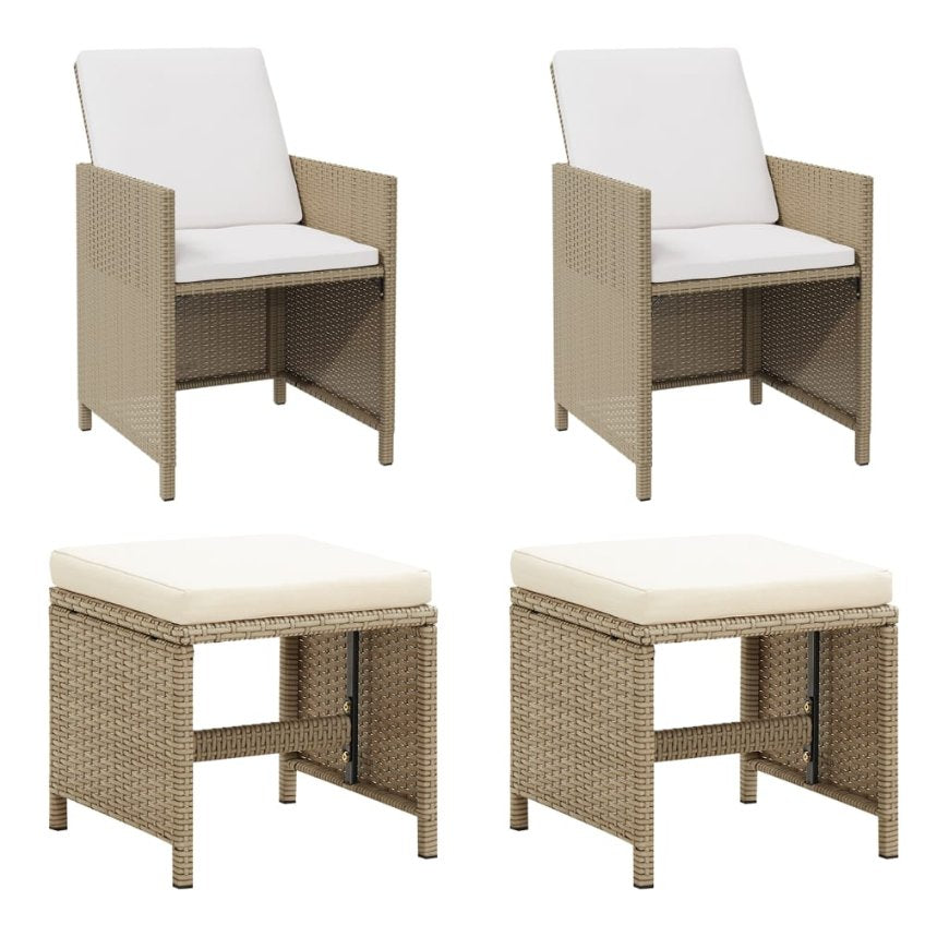 vidaXL 4-delige Tuinstoelen- en voetenbankenset poly rattan bruin - Aashly
