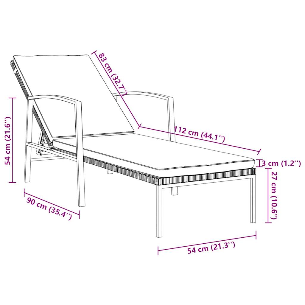 vidaXL Ligbed met kussen poly rattan bruin - Aashly