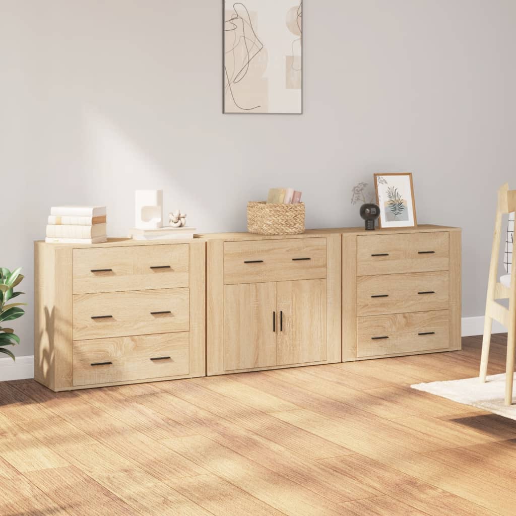 vidaXL Dressoirs 3 st bewerkt hout sonoma eiken - Aashly
