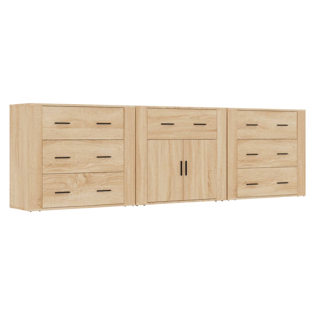 vidaXL Dressoirs 3 st bewerkt hout sonoma eiken - Aashly