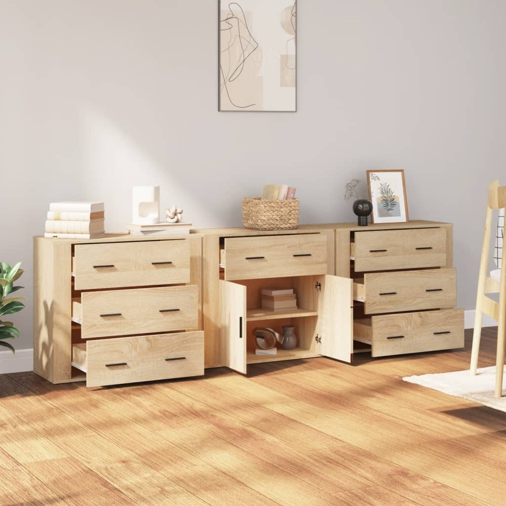 vidaXL Dressoirs 3 st bewerkt hout sonoma eiken - Aashly