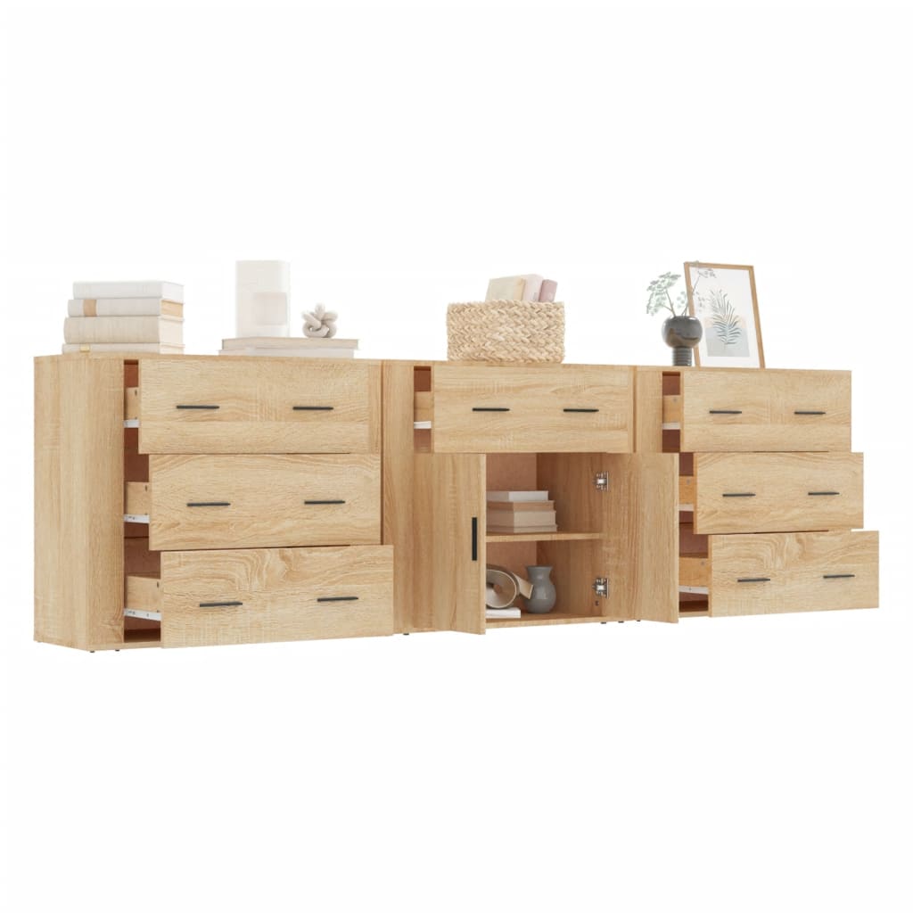 vidaXL Dressoirs 3 st bewerkt hout sonoma eiken - Aashly