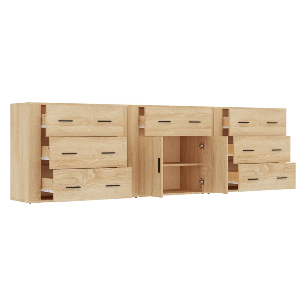 vidaXL Dressoirs 3 st bewerkt hout sonoma eiken - Aashly
