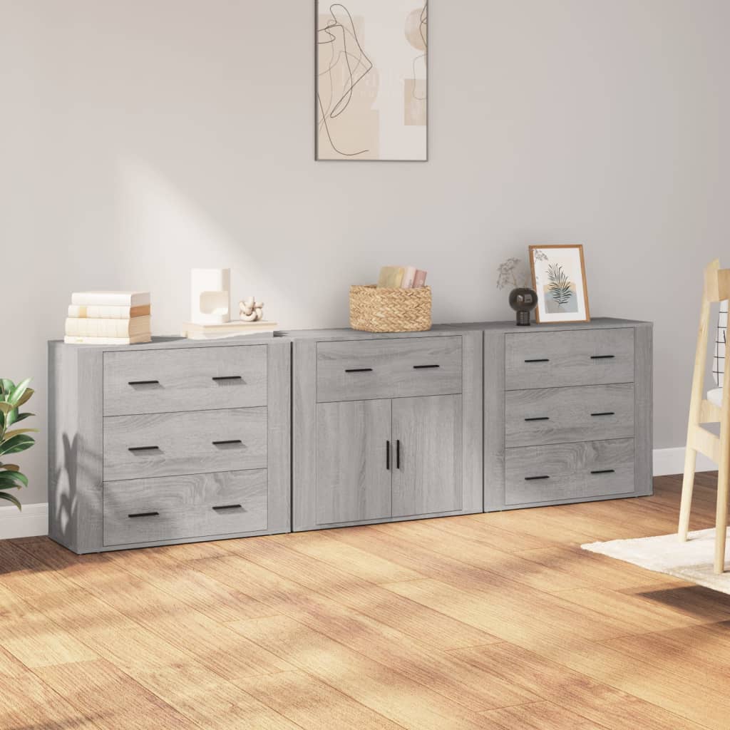 vidaXL Dressoirs 3 st bewerkt hout sonoma eiken - Aashly