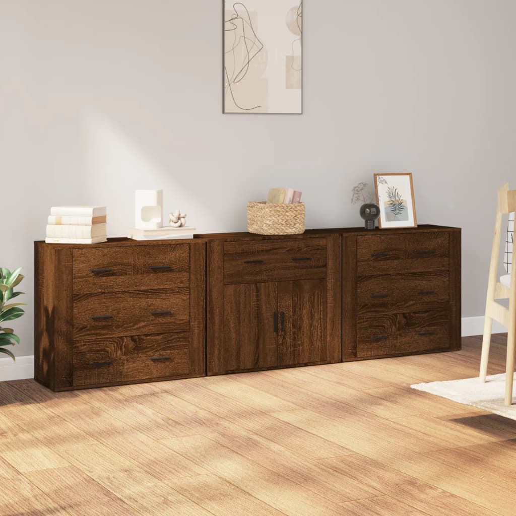 vidaXL Dressoirs 3 st bewerkt hout sonoma eiken - Aashly
