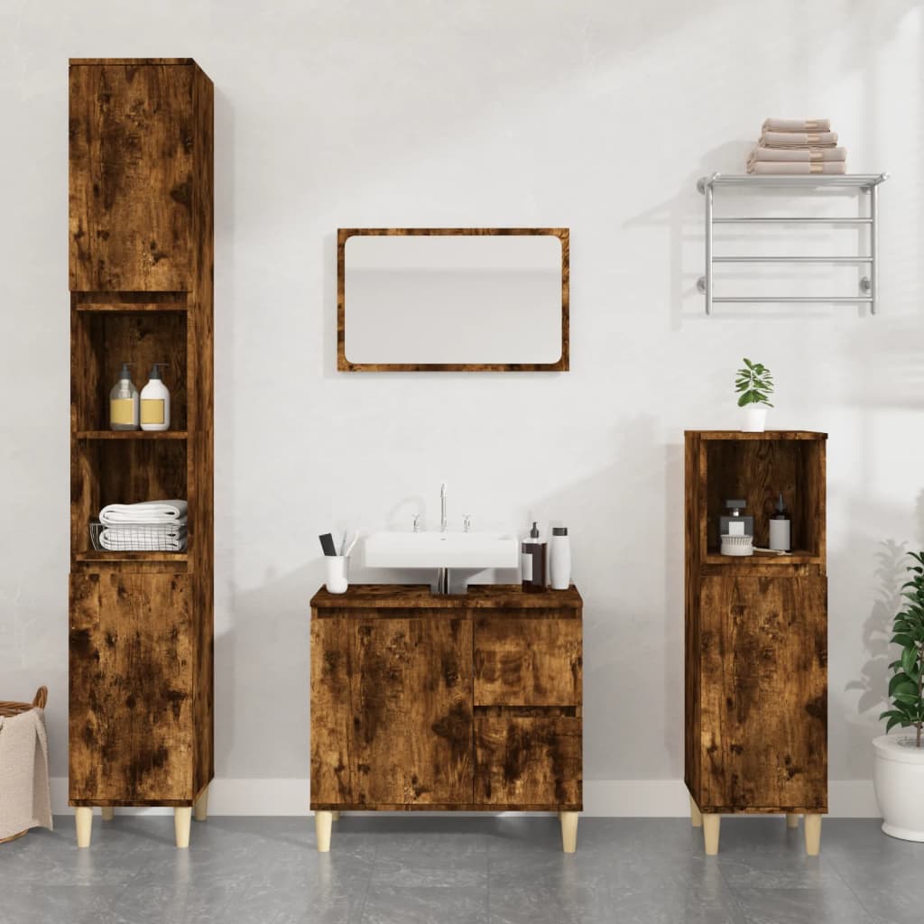 vidaXL 3-delige Badkamerkastenset bewerkt hout wit - Aashly