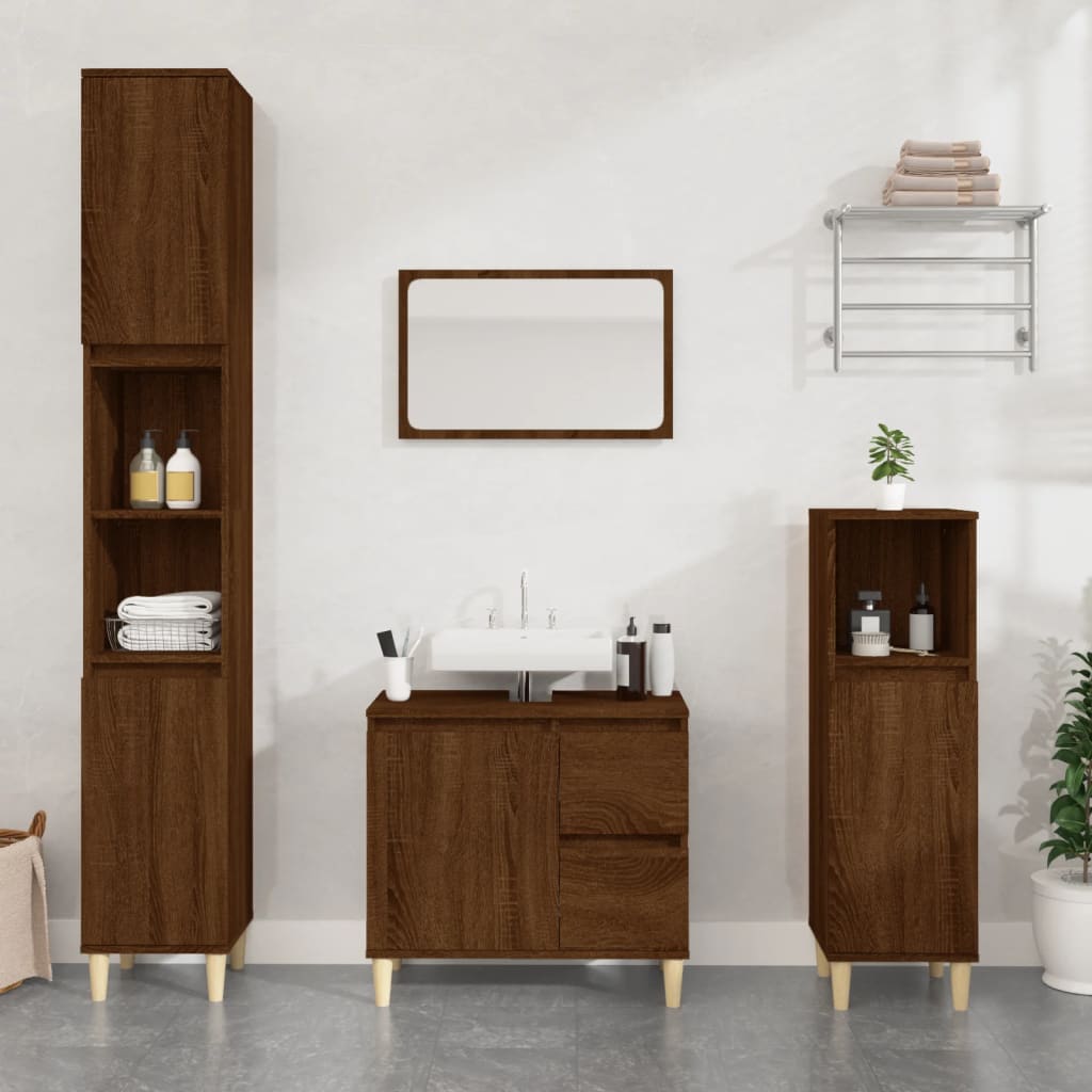 vidaXL 3-delige Badkamerkastenset bewerkt hout wit - Aashly