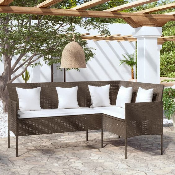 vidaXL Loungebank met kussens L-vormig poly rattan zwart - Aashly